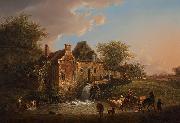 Henri van Assche Landscape with waterfall and farm France oil painting artist